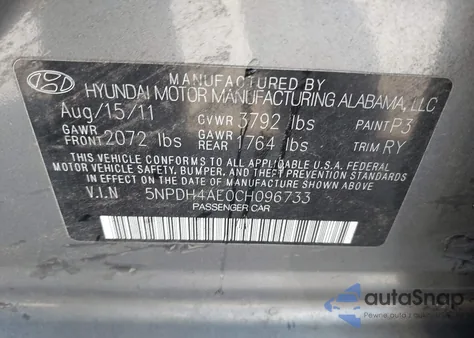 2012 Hyundai Elantra Limited из США, поврежденный, VIN 5NPDH4AE0CH096733